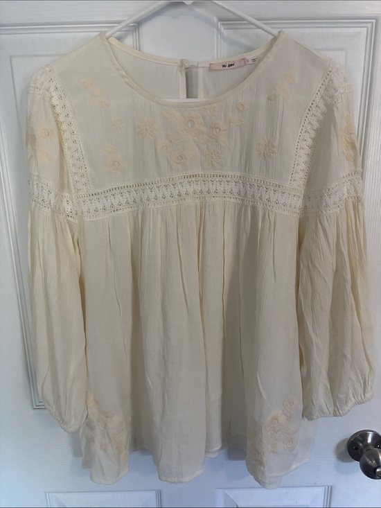 miami Tops - miami Cream Floral Embroidered Peasant Blouse